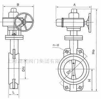 對(duì)夾式電動(dòng)蝶閥外形尺寸，安裝圖
